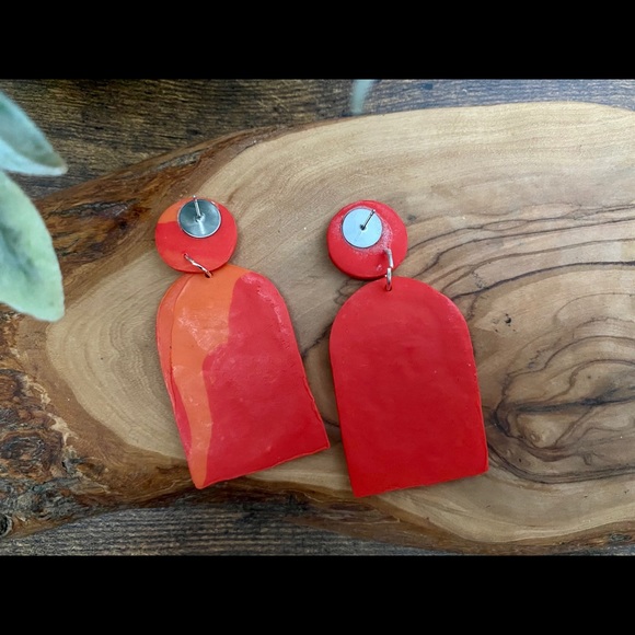 Handmade Abstract Woman’s Face Clay Earrings - Picture 4 of 11